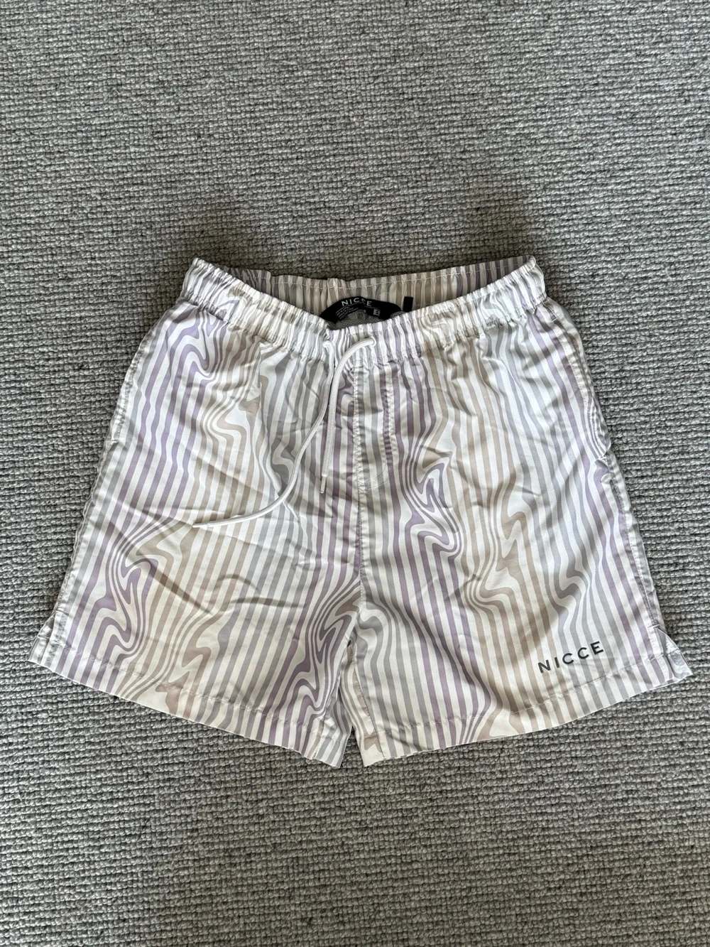 Nicce Men's Strata Swim Suit Shorts Trunks Stripe Purple White Small 5